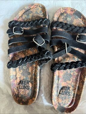 Muk Luks Black Braided Multi-strap Sandals